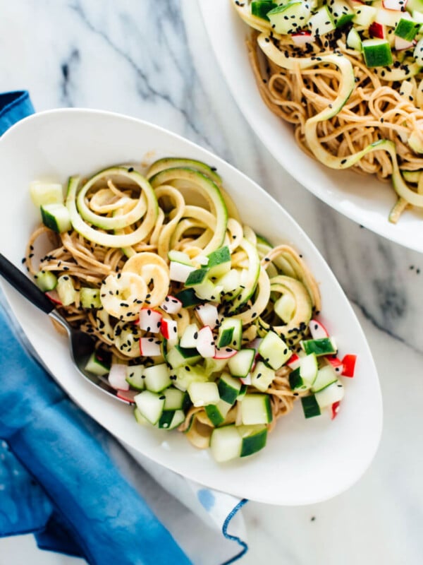 Almond sesame soba noodles with zucchini noodles - cookieandkate.com