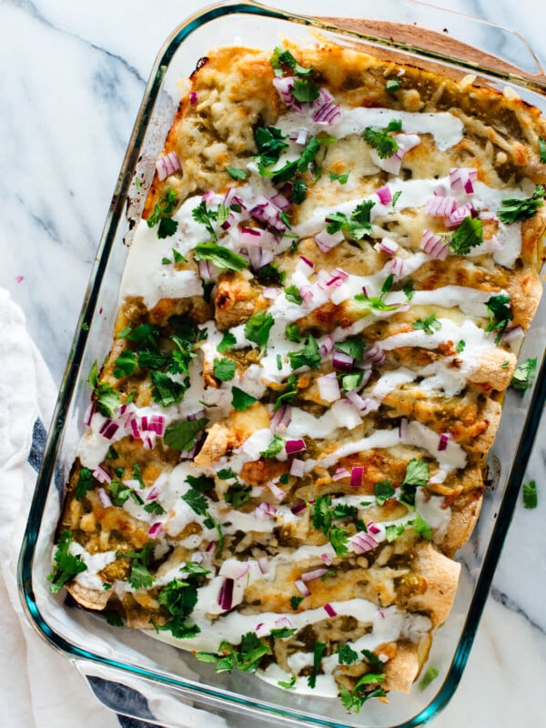 Roasted sweet potato enchiladas with salsa verde sauce! #vegetarian