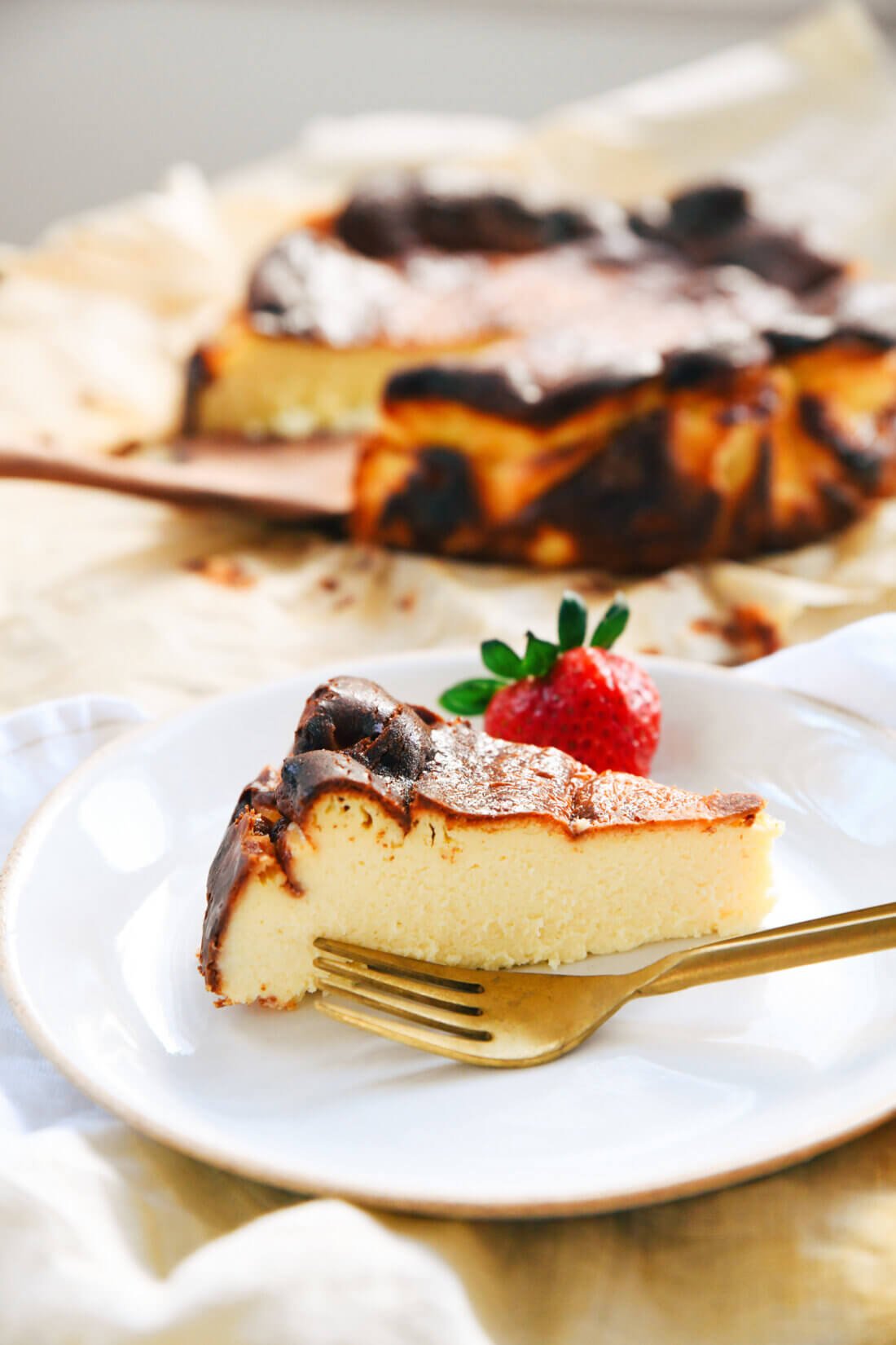 slice of Basque cheesecake