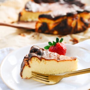 slice of Basque cheesecake