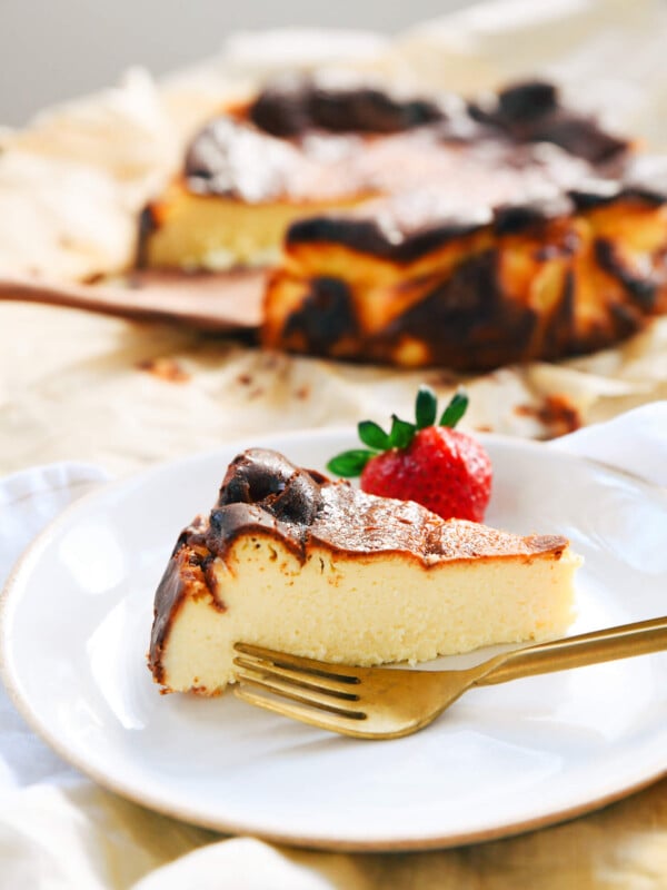 slice of Basque cheesecake