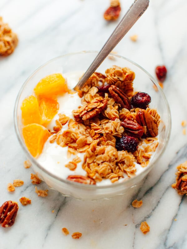 cranberry orange granola with yogurt