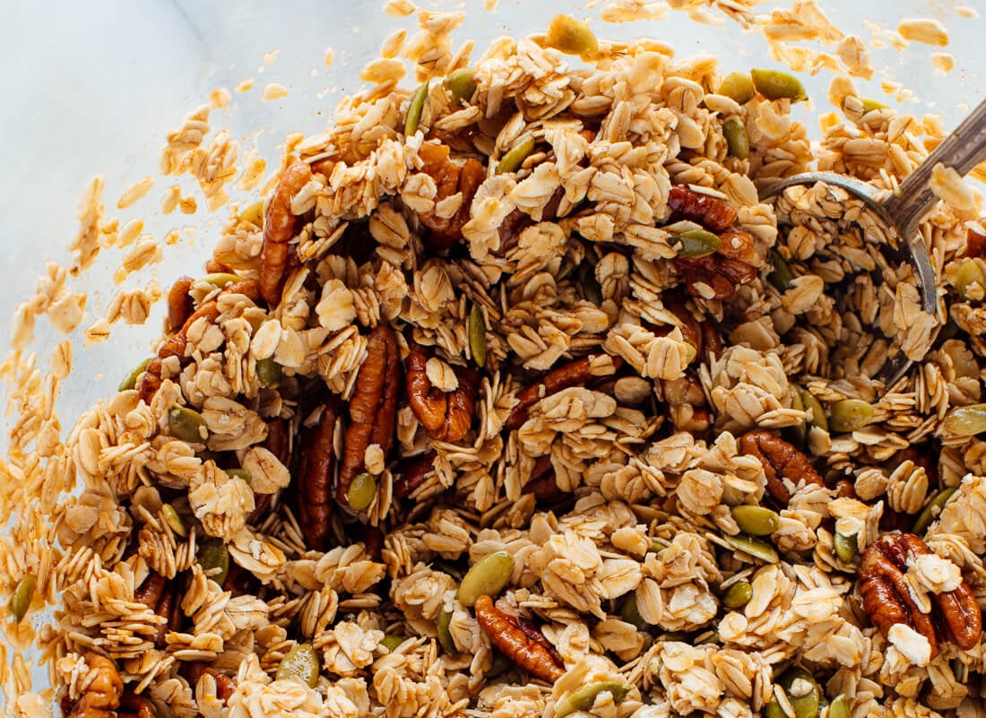 granola mixed in bowl