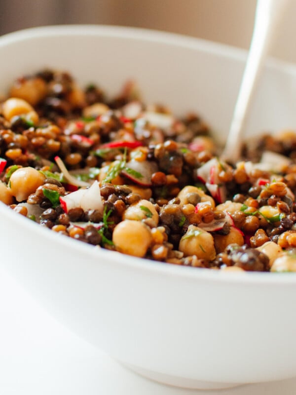 Lemony lentil and chickpea salad with radish and herbs