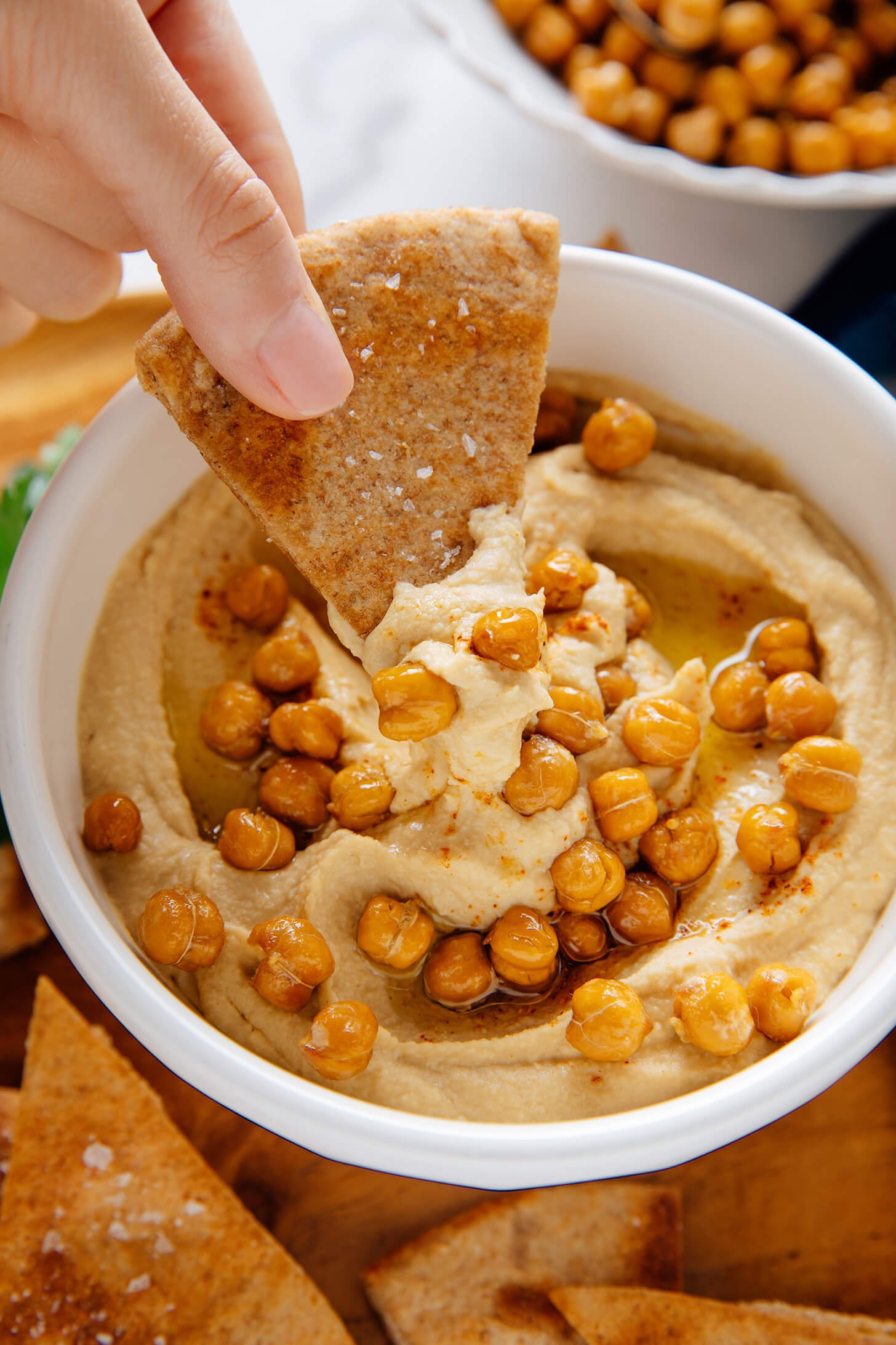 roasted chickpeas on hummus