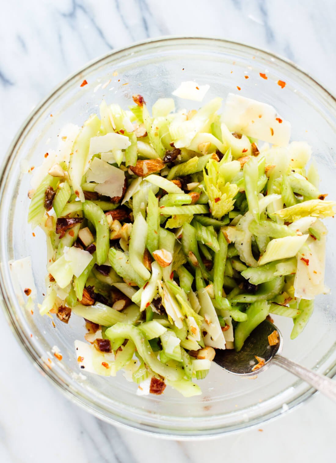 This simple celery salad recipe is a simple, gourmet salad for weeknight dinners, potlucks and holidays! Gluten free and vegetarian. cookieandkate.com