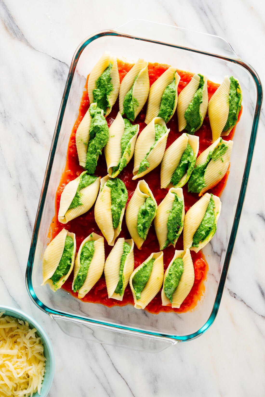 spinach-ricotta stuffed shells before baking