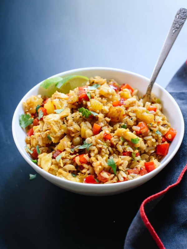 Sweet and spicy Thai pineapple fried rice, a simple vegetarian dinner! - cookieandkate.com